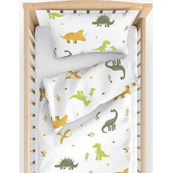 Povlečení Goldea Dětské bavlněné povlečení do postýlky - Dinosauří dobrodružství bílé 90 x 130, 40 x 60 cm zip