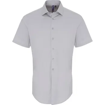 Premier Košile PR246, elastická, popelínová, krátký rukáv COT39024664000-silver XS Stříbrná