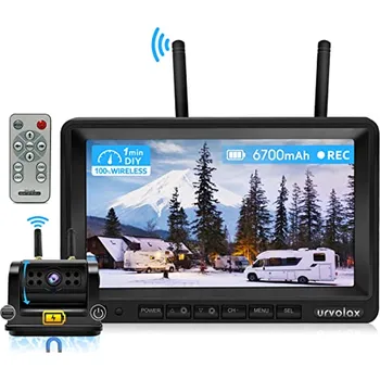 Kamera do auta URVOLAX 100% bezdrátová couvací kamera, 6700mAh dobíjecí baterie Magnetická couvací kamera do auta, instalace pro kutily, 7" FHD X001NP7BG5