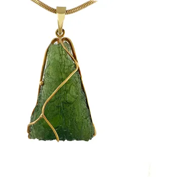 Přívěsek Zlatý přívěs s neopracovaným vltavínem 32mm x 15mm