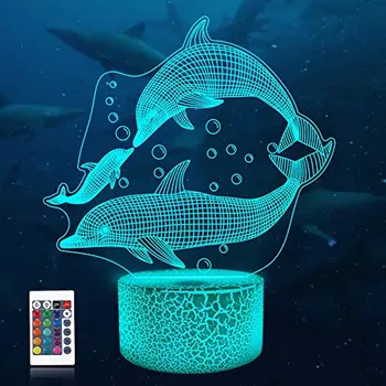 Dekorativní svítidlo CooPark Delfín 3D Dětské noční světlo, mořské zvíře Optická iluze Noční lampa 16 barev měnící se s dálkovým ovládáním Ložnice De B08PFL4C6W