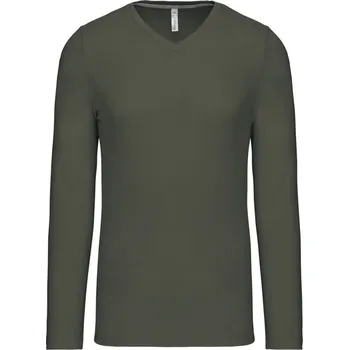 pracovní tričko Kariban Tričko K358 s výstřihem do V, dlouhý rukáv, pánské COT20K35807213-dark khaki 3XL Khaki tmavá