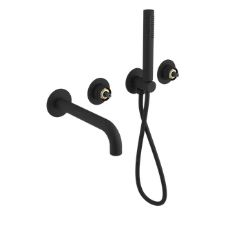 Vodovodní baterie Sapho Ultramix Tělo podomítkové vanové baterie s hubicí a ruční sprchou, 2 výstupy, černá mat, UT093B-1