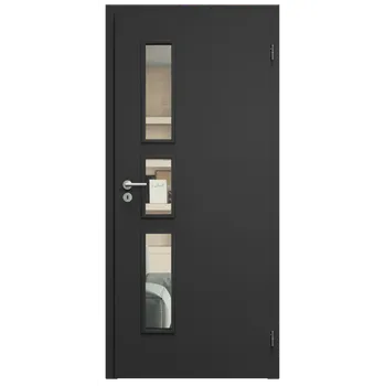 Interiérové dveře SAPELI ELEGANT KOMFORT M33 - CPL LAMINÁT - OTOČNÉ DVEŘE VČ. ZÁRUBNĚ - Černá grafit Průchozí šířka (cm): 100, Průchozí výška (cm): 210, Typ skla: Čiré sklo