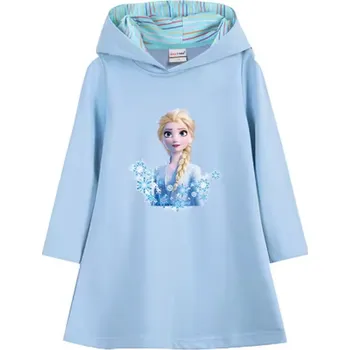 Dívčí šaty Frozen (Ledové království) Dívčí bavlněné šaty s kapucí "Frozen" - Ledové království (jarní/podzimní) Barva: modrá, Velikost: 120 (5 let)