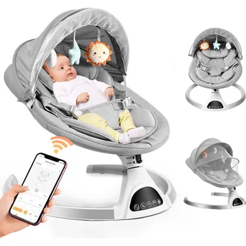 Kolébka pro miminko Aomdom Elektrické dětské houpací křeslo s ovládáním mobilní aplikace a dálkovým ovládáním, elektrické dětské houpátko s 5 stupni X001WWITO7