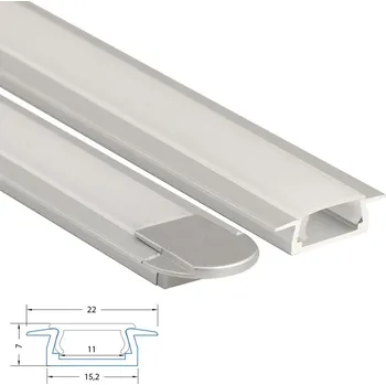 LED páska Vestavný hliníkový profil VR, 22x7 mm, včetně matného difuzoru, 2 m