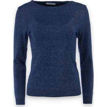 Dámský svetr Svetřík s lurexem kulatý výstřih 50011 barva: modrá tmavá