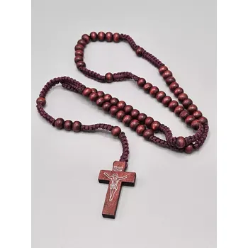 Růženec Růženec - dřevěné korálky na drhaných šňůrkách v červenohnědé