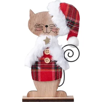 Vánoční dekorace Dekorace dřevo 120x210mm, kočka na postavení, přírodní, barevná
