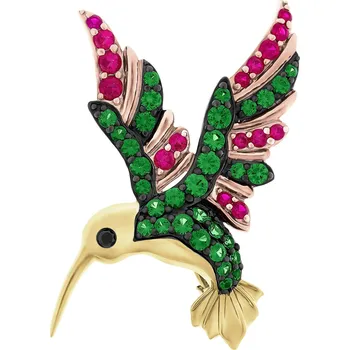 Brož Zlatá brož s černým briliantem, drahokamy a ozdobnými kameny - kolibřík - ryzost 585 - 220.880 Žluté zlato