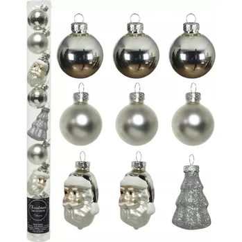 Vánoční dekorace Sada skleněných vánočních Vánoční Baňky - stříbrná - 9 ks