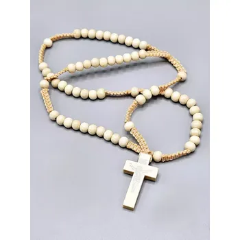 Růženec Růženec - dřevěné korálky na drhaných šňůrkách v nejsvětlejší hnědé