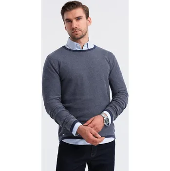 Pánská móda Ombre Men's knitted sweater with structured dots - navy blue Ombre modrá 3253146