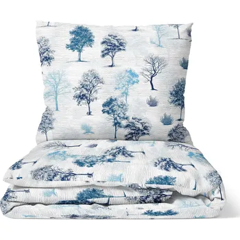 Povlečení DARRÉ Krepové povlečení Stíny stromů - modré Velikost: 140 x 200 + 70 x 90