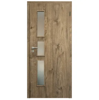 Interiérové dveře SAPELI ELEGANT KOMFORT M33 - CPL LAMINÁT - OTOČNÉ DVEŘE VČ. ZÁRUBNĚ - Dub sherwood Průchozí šířka (cm): 80, Průchozí výška (cm): 197, Typ skla: Satináto bílé