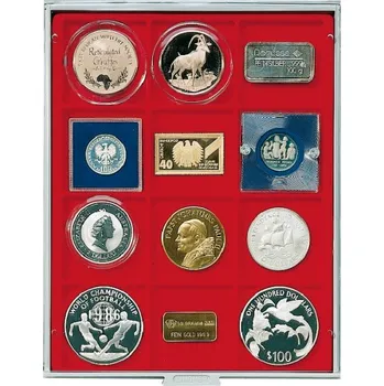 Obal pro sběratelský předmět Lindner 12 čtvercových polí do 66 mm Barva: Červená