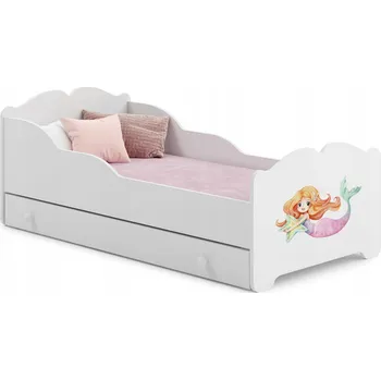 Dětská postel Dětská postel ANNA bílá s grafikou mořské panny 160x80 šuplík matrace