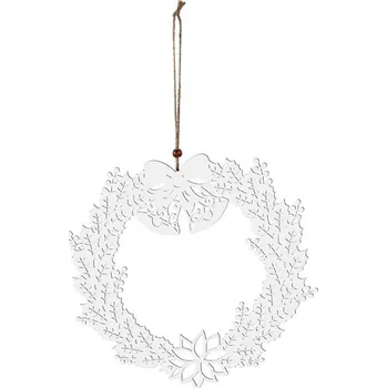Vánoční dekorace Věnec dřevo 310x310mm na zavěšení, bílá