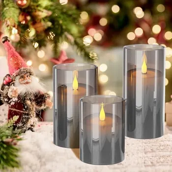 led svíčka EXTSUD LED svíčky bez plamene blikající s nabíječkou a dálkovým ovládáním, sada 3 skleněných LED svíček dobíjecí plamen svíčky s X001Y32BO3