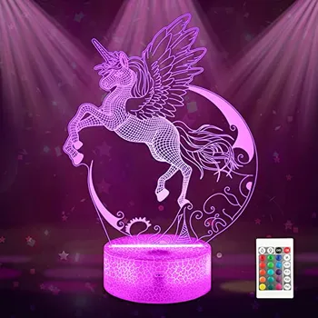 Dekorativní svítidlo Ammonite Unicorn noční světlo pro děti, Unicorn 3D Illusion Lamp 16 barev změna s dálkovým ovládáním a časovačem Unicorn Bedside X001T5BFAH