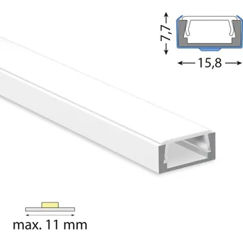 LED páska Přisazený hliníkový profil PG2 bílý 16x8mm, včetně mléčného difuzoru, 1m