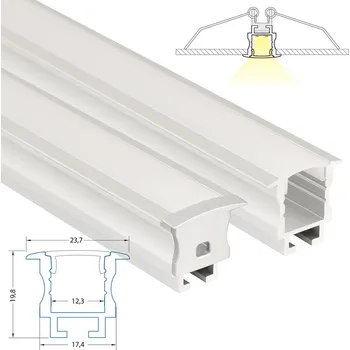 LED páska Vestavný hliníkový profil AC pro sádrokarton, 24x20mm, vč. matného difuzoru, 2m