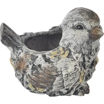 Biokrb InDecor Keramický obal na květináč ptáček Ebi, 22 x 19 x 28 cm, šedá