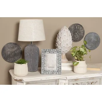 Rám na obraz Šedý fotorámeček s květinami a bílou patinou Floria - 17*2*22 cm / 10*15 cm