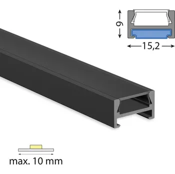 LED páska Přisazený hliníkový profil PDA 15x9mm bez difuzoru černý 2m