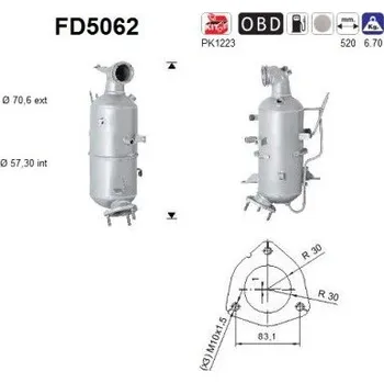 Filtr pevných částic Filtr sazových částic, výfukový systém AS FD5062