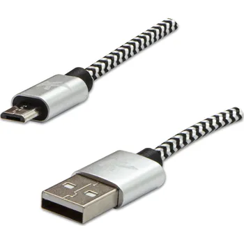 Datový kabel Logo USB kabel (2.0), USB A samec - microUSB samec, 2m, 480 Mb/s, 5V/1A, stříbrný, box, ny