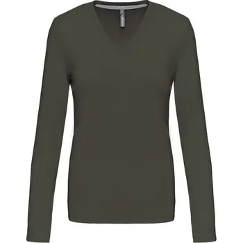 pracovní tričko Kariban Tričko K382 s výstřihem do V, dlouhý rukáv, dámské COT20K38207213-dark khaki 3XL Khaki tmavá