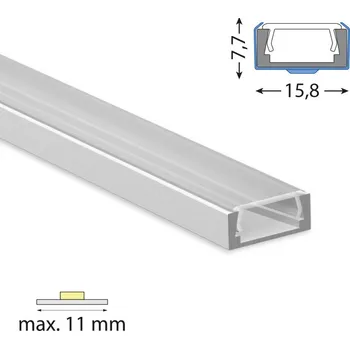 LED páska Přisazený hliníkový profil PG2 16x8mm včetně čirého difuzoru 3m