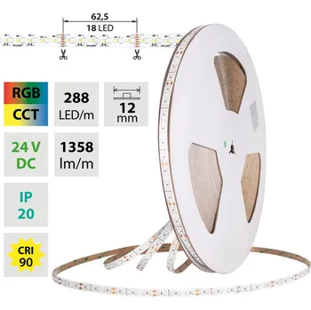 LED páska LED pásek SMD3535+2216 RGB + CCT, 288LED/m, 18W/m, DC24V, 1358lm/m, IP20, 12mm, 5m