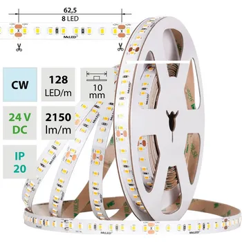LED páska LED pásek SMD2835 CW, 128LED/m, 11,5W/m, DC 24V, 2150lm/m, CRI90, IP20, 10mm, 50m