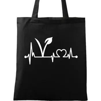 Bavlněná taška Kardiogram Veganství (Barva: Černá)