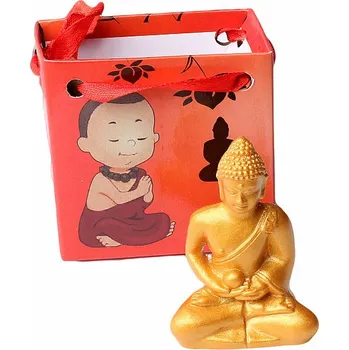 Buddha meditující zlatý v dárkové taštičce cca 5 cm