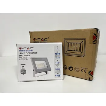 V-TAC Bílý LED reflektor 50W, 8+2ks zdarma Studená bílá 6000 - 6500K