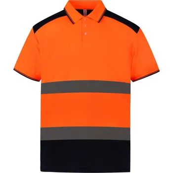 Pánské tričko Yoko Polokošile HVJ220 Hi-Vis Polo, krátký rukáv, výstražná COT79J220zw414-hi vis oran 4XL Oranžová fluorescent/navy