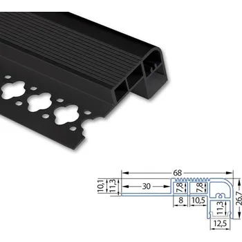 LED páska Nášlapný hliníkový profil černý BE 68x27mm včetně černého difuzoru 2m
