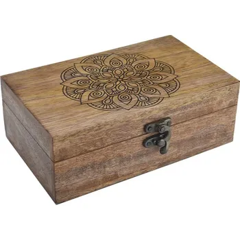 Úložný box InDecor Box z mangového dřeva Mandala, 19 x 11 x 6,5 cm, S, hnědá