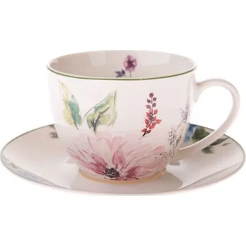 Porcelánový šálek s podšálkem Flower Garden, 260 ml, růžová