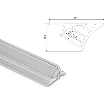 LED páska Nástěnný hliníkový profil NK, 36x19mm, včetně čirého difuzoru, 2m