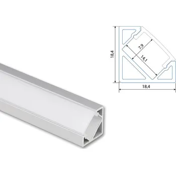 LED páska Rohový hliníkový profil RJ, 19x19mm, včetně matného difuzoru, 1m