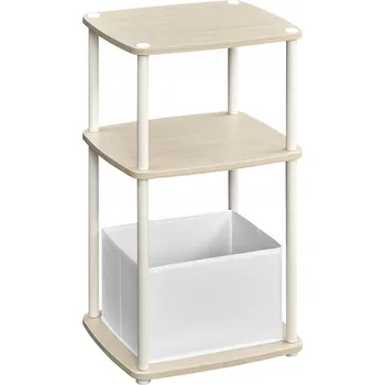 Noční stolek Béžovo-bílá noční stolek s držákem na noviny, odkládací stolek se 3 policemi