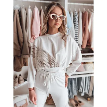 Dámská mikina Dámská smetanová mikina s prolamovanou vsadkou ELEGRA RY2795 Velikost: ONE SIZE