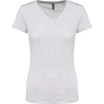 pracovní tričko Kariban Tričko K381 s výstřihem do V, krátký rukáv, dámské COT20K381v8901-ash heather S Melír ash