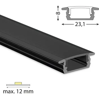 LED páska Vestavný hliníkový profil VP, 23x8 mm černý včetně černého difuzoru, 2 m