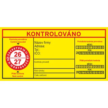 Speciální papír Štítek KONTROLOVÁNO 26-27 samolepící vinylová fólie 100x50mm žlutá